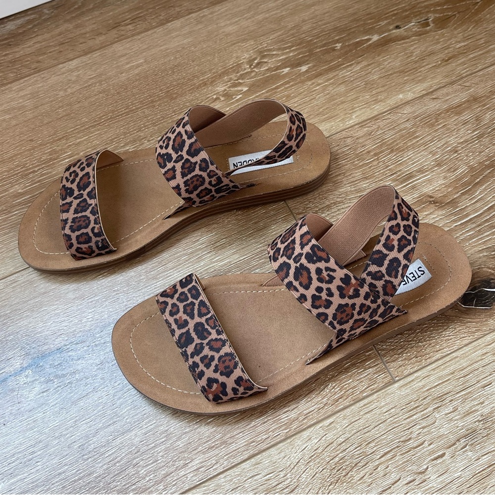 Steve Madden Womens Roma Leopard Print Elastic Strap Open Toe Sandals